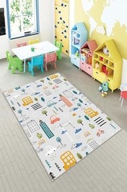 Resim Pelangi Gri Araba Yollu Yıkanabilir Kaymaz Taban Leke Tutmazbebek Ve Çocuk Odası Halısı, Gri 60 x 200 