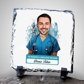 Resim Karikatürlü En İyi Erkek Anestezi Uzmanı Dekoratif Taş 