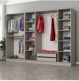 Resim Kale 6 Bölmeli 2 Çekmeceli Giyinme Dolabı Kumtaşı 210cm Kumtaşı 