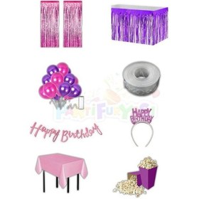 Resim Pembe Mor Doğum Günü Parti Süsleri Pembe Mor Parti Malzemeleri 