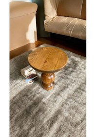 Resim Wooden Ahşap Tekli Mantar Yan Sehpa Modern Tik Ağacı Renk Fiskos Kahverengi 