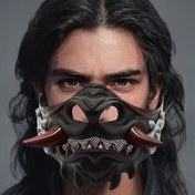 Resim 1 adet Ninja Şeytan Maskesi - Kırmızı Boynuz ve Dişlerle Siyah, Detaylı Diş Tasarımı, Plastik, Yıkanmaz, Kostüm, Cadılar Bayramı Partileri ve Temalı Etkinlikler için İdeal, Cadılar Bayramı Kostümü Aksesuarı | Detaylı Mask Tasarımı | Plastik Mask 