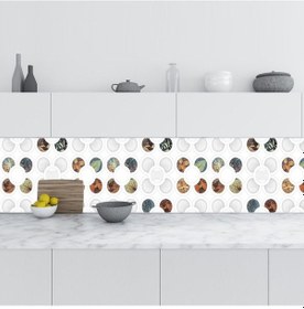 Resim Mutfak Tezgah Arası Folyo Fayans Kaplama Folyosu Yuvarlak Yaprak 