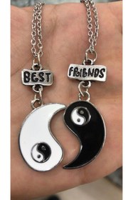 Resim Ikili Ying Yang Best Friends Yazılı Bff Kolye Aksesuar Şık Süs Takı 