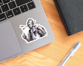 Resim (3 Adet) Ok Şövalyesi Zırh Çıkartması - Komik Aptal Şövalye - Mizahi Ortaçağ Çıkartması - Ok Çıkartması - Fantezi - Çıkartma 3 İnç Dizüstü Bilgisayar Su Şişeleri Telefon için 