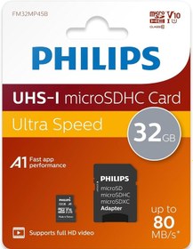Resim Philips 32gb Fm32mp45b Class10 V10 Microsd Hafıza Kartı 