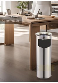 Resim Jet's Home Kolon Küllük Paslanmaz Dış Mekan Sigaralık Lüks Ayaklı Küllük No:3 Çöp Kovası Kutusu Gri 