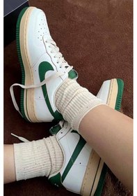 Resim Nike Air Force 1 '07 Unisex Leather Hakiki Deri Sneaker Ayakkabı Beyaz Yeşil Swoosh Beyaz 