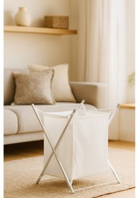 Resim Metal Paslanmaz Kirli Çamaşır Sepeti Beyaz 