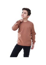 Resim Basic Bisiklet Yaka Şardonlu Çocuk Sweatshirt 3-10 Yaş Krem Kahverengi 