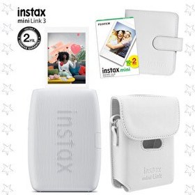 Resim Fujifilm Instax Mini Link 3 Beyaz Akıllı Telefon Yazıcısı Beyaz Çanta Deri Albüm ve 20'li Mini Film 