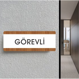 Resim zafrakreklam GÖREVLİ Ofis Departman Kapı İsimliği, Yönlendirme levhası 26X10Cm BEYAZ-CEVİZ 