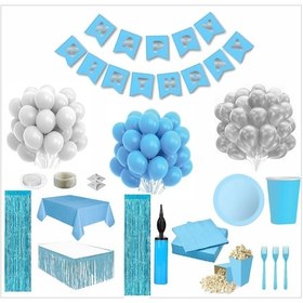 Resim Mavi Beyaz 8 Kişilik Full Doğum Günü Seti 