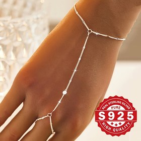 Resim Kadınlar İçin Tek Taraflı Yuvarlak Zirkonya Bağlantılı Parmak Bilekliği, S925 Saf Gümüş, Gümüşi Beyaz Lüks Parlaklık, Çarpışmayan Özel Tasarım Stili, Parti Giyimi için Uygun, Cadılar Bayramını Kutlamak, Düşük Alerji 