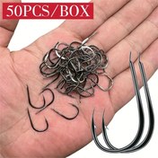 Resim 50 Adet Premium Karbon Çelik Dikenli Balıkçılık Kancaları - Tatlısu & Tuzlu Su Balıkçılığı İçin İdeal, Dayanıklı Takım Esansiyelleri, Koi Karp, Siyah Delik, Gevşek Kancalar 