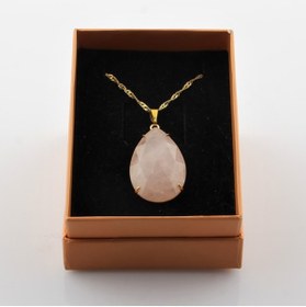 Resim Deniz Doğal Taş Sertifikalı Pembe Kuvars ( Taşlar) Doğaltaş Kolye Ucu 3 Cm - Gold Zincir 