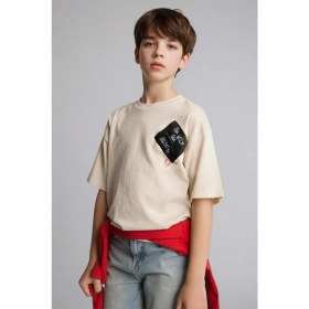 Resim DeFacto Overshirt Fit Bisiklet Yaka Baskılı Kısa Kollu Tişört Erkek Çocuk H5736A826SM 