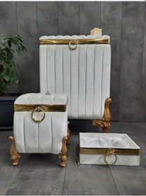 Resim Luna Krem 3'lü Kirli Çamaşır Sepeti Havluluk Ve Deterjanlık Takım Diğer 