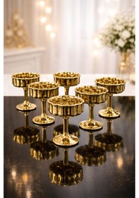 Resim 6 Lı Gold Kaplama Cam Ayaklı Kahve Yanı Lokumluk Kahvaltılık Kase Sunumluk 50ml Gold 