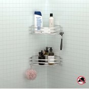 Resim Teknotel Yapışkanlı Kancalı 2 Adet Banyo Köşe Rafı Silver St207H Gümüş 
