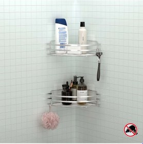 Resim Teknotel Yapışkanlı Kancalı 2 Adet Banyo Köşe Rafı Silver St207H Gümüş 