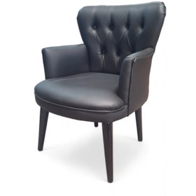 Resim Aryans Home Mobilya Dekorasyon Siyah Deri Ahşap Ayaklı Kollu Ofis Koltuğu Büro Koltuk Ve Berjerleri - (1 Adet Tekli 