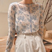 Resim İlkbahar/Yaz Çiçek Baskılı Üst ve Açık İşlemeli File Kollu 