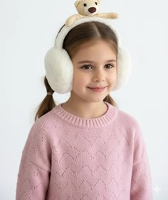Resim Kız Çocuk Beyaz Ayıcıklı Peluş Kulaklık 