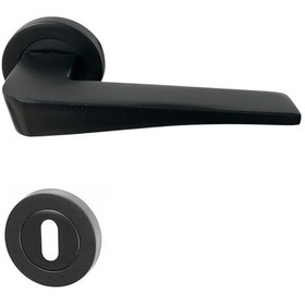 Resim Hira Yasmin Alüminyum Yuvarlak Rozetli Kapı Kolu Mat Siyah Oda 