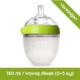 Resim Comotomo - Antikolik Silikon Biberon 150 Ml Yeşil - Yavaş Akışlı (0-3 Ay) Yenidoğan 