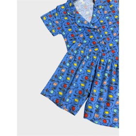 Resim Elmas Kids Erkek Çocuk %100 Pamuklu Mavi Fil Desenli Gömlek Yaka Düğmeli Kısa Kollu Şortlu Pijama Takımı 