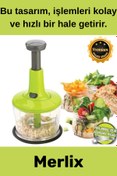 Resim Merlix Premium Kullanışlı Paslanmaz Bıçaklı Taşınabilir Basmalı El Rondosu Blender Sebze Meyve Doğrayıcı 