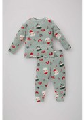 Resim Defacto Kız Bebek Yılbaşı Temalı Uzun Kollu Penye Pijama Takımı B2167A523WNGN1123 Defacto