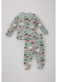 Resim Defacto Kız Bebek Yılbaşı Temalı Uzun Kollu Penye Pijama Takımı B2167A523WNGN1123 
