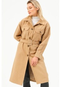 Resim Z6777 Dewberry Bayan Palto-camel-camel 