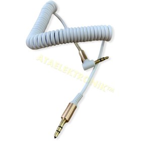 Resim ATAELEKTRONİK Spiralli Beyaz Renk L Tip 3.5mm Aux Kablosu 3.5 Mm Altın Uçlu Jak 1.8mt - 3.5mm 