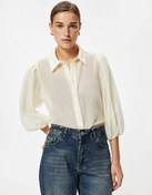 Resim Balon Kol Gömlek Yarı Transparan 3/4 Kol Dokulu 