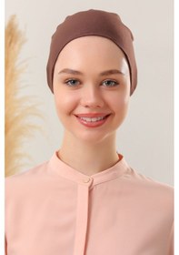 Resim Melodi Scarf Dikişsiz Penye Bağlamalı Bone Kahverengi Kahverengi 