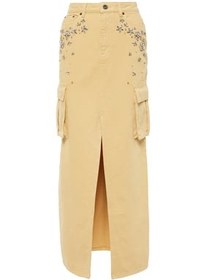 Resim Süslemeli Denim Kargo Maxi Etek - 8 