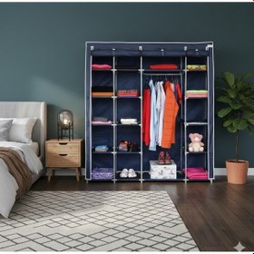 Resim Missidea Xtra Yandan Portatif Bez Dolap Metal İskeletli Askılı Raflı Kumaş Gardırop Lacivert Lacivert 