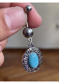 Resim Cerrahi Çelik Piercing Doğal Taşlı Piercing Otantik Göbek Piercingi Mavi 