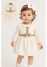 Resim Kız Bebek Dantel Yaka Fiyonklu Elbise - 1003k Beyaz 