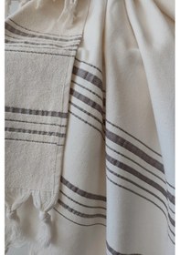 Resim Krem Çizgili Havlu Peştemal 90x170 - %100 Pamuk & Yumuşak Krem 