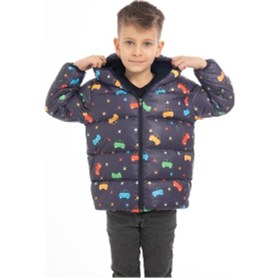 Resim Royalside Erkek Çocuk Içi Polarlı Kapüşonlu Araba Yıldız Ay Desenli Kışlık Şişme Mont Lacivert 
