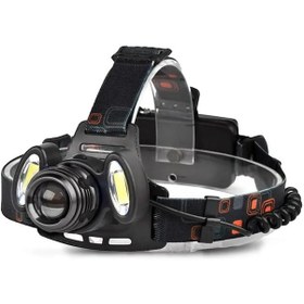 Resim Kafa Lambası 6000 Lümen Şarjlı 3 Başlıklı Cree T6 Led Kafa Feneri Zoom Sellektör Ht-630 Siyah 