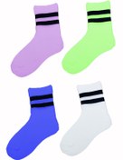Resim 4lü Unisex Çizgili Kısa Çorap Pamuklu Tenis Ekonomik Spor 