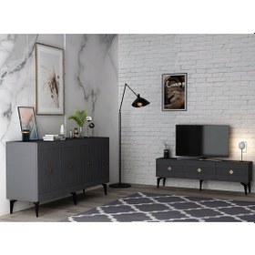 Resim Midas Tv Sehpası Ve Konsol 2'li Salon Takımı Antrasit - Altın 
