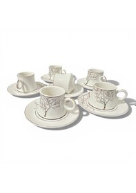 Resim Sudedi Home 6 Kişilik Türk Kahvesi Fincan Takımı Beyaz Desenli Gold Detaylı Porselen Altın - Beyaz 