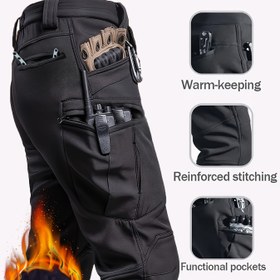 Resim Erkekler İçin Ağır Hizmet Kışlık Taktik Pantolon - Uyluk Takviyeli Dikiş & Çok Cepli Tasarım - Yırtılma/Çizilmeye Dayanıklı, Sıcak Tutan Kargo Pantolon - Yürüyüş, Açık Hava İçin (Düz Paça, Kemerli Bel) 