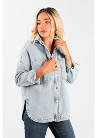 Resim Oversize Kadın Jean Ceket Effect Mavi 